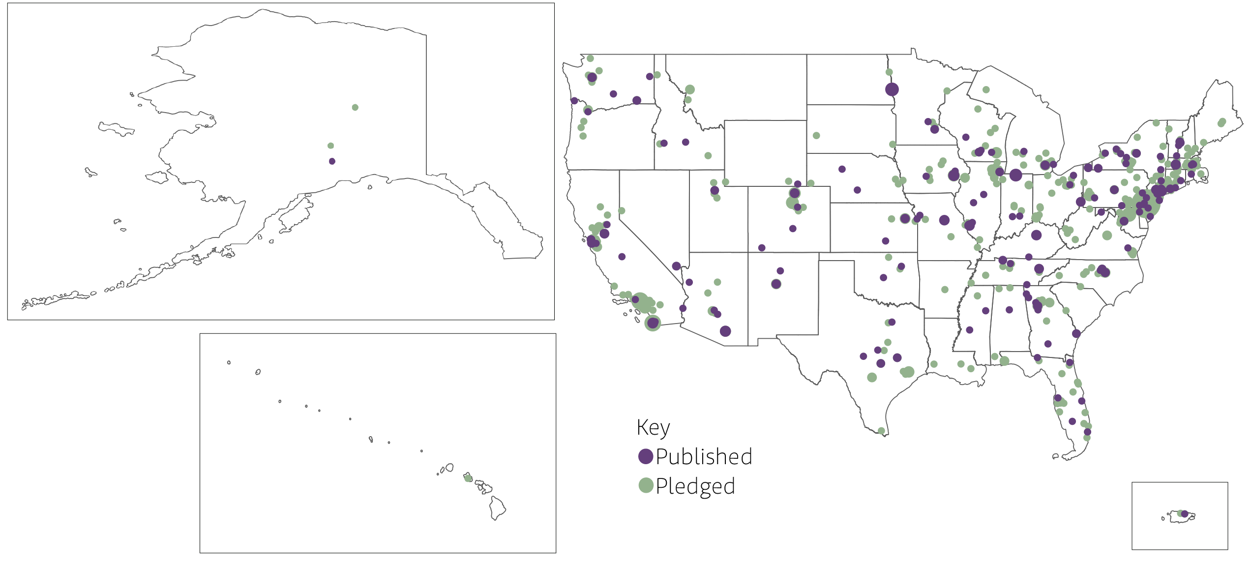 Map of the US showing where McClintock Letters have been published as of 2025-07-26.